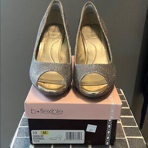 Women's Silver Peep Toe Heels